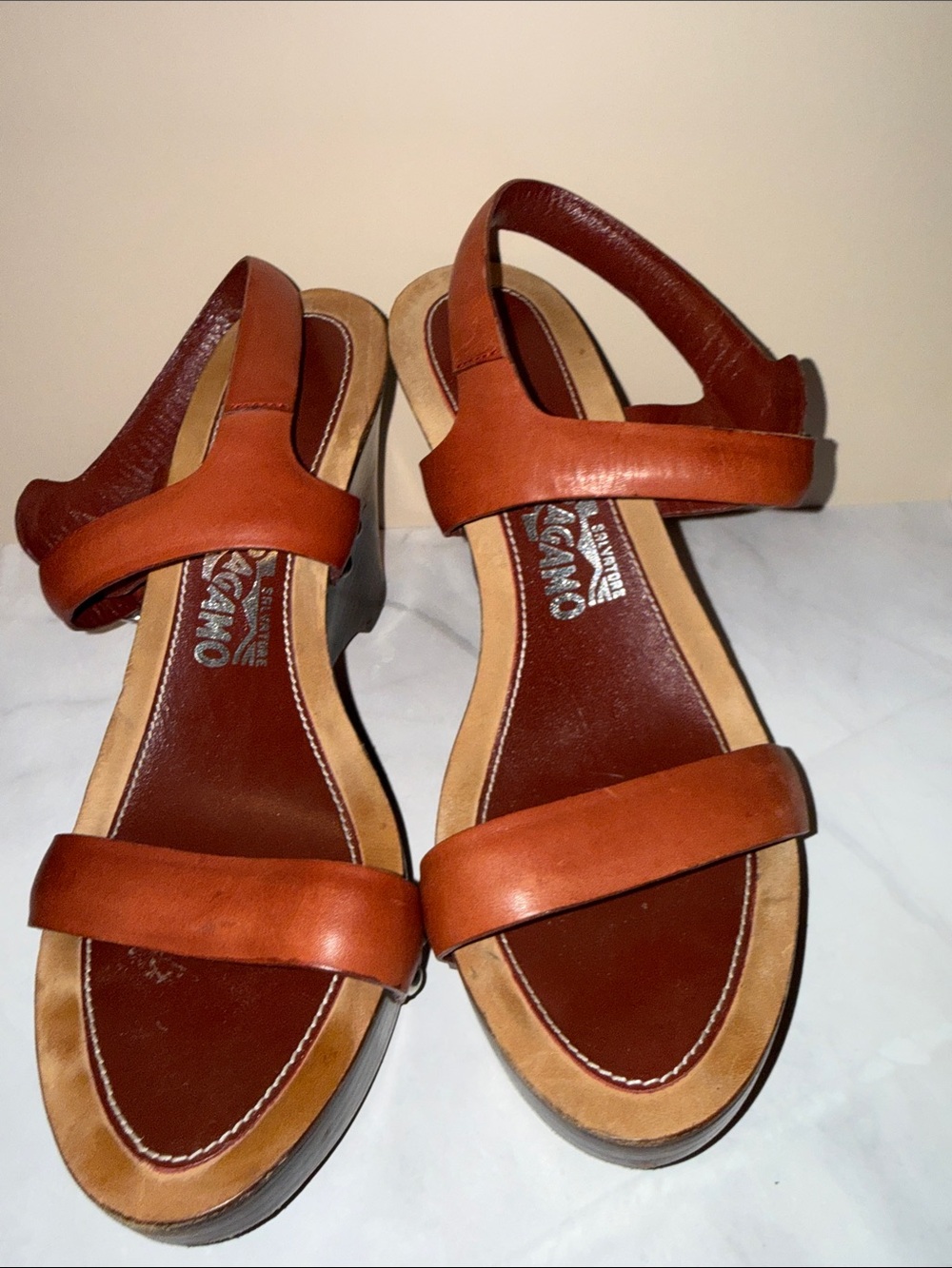 Salvatore Ferragamo Cognac Leather Slingback Sandals - Picture 11 of 13